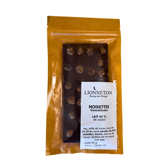 Tablette - Chocolat au Lait 42% - Noisettes Caramélisées - 90g